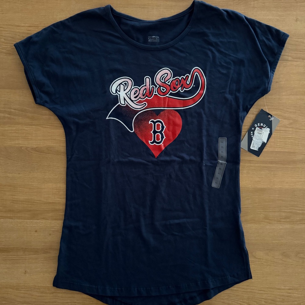 MLB Boston Red Sox Girls Navy Blue Heart Graphic T-Shirt XL 16